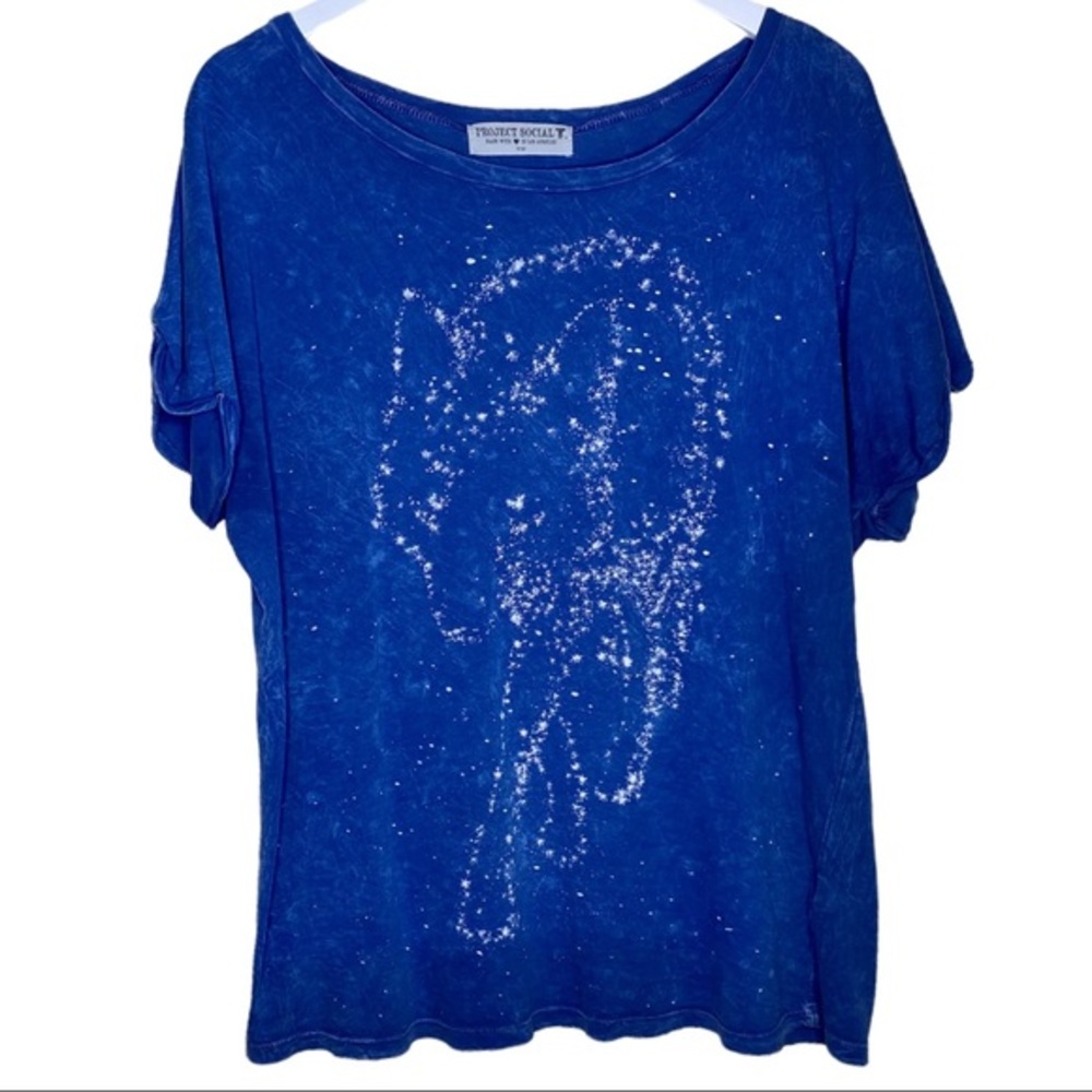 UO Project Social T Star Wolf Tee - Blue size Large - flaws